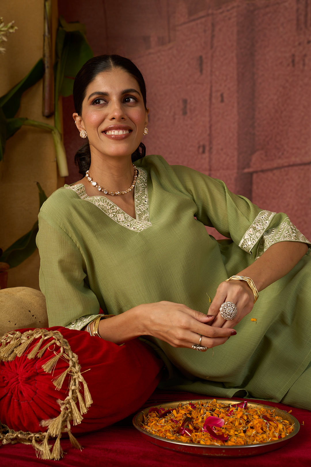 Floral Embroidered Straight Viscose Rayon Kurta & Sharara Sets