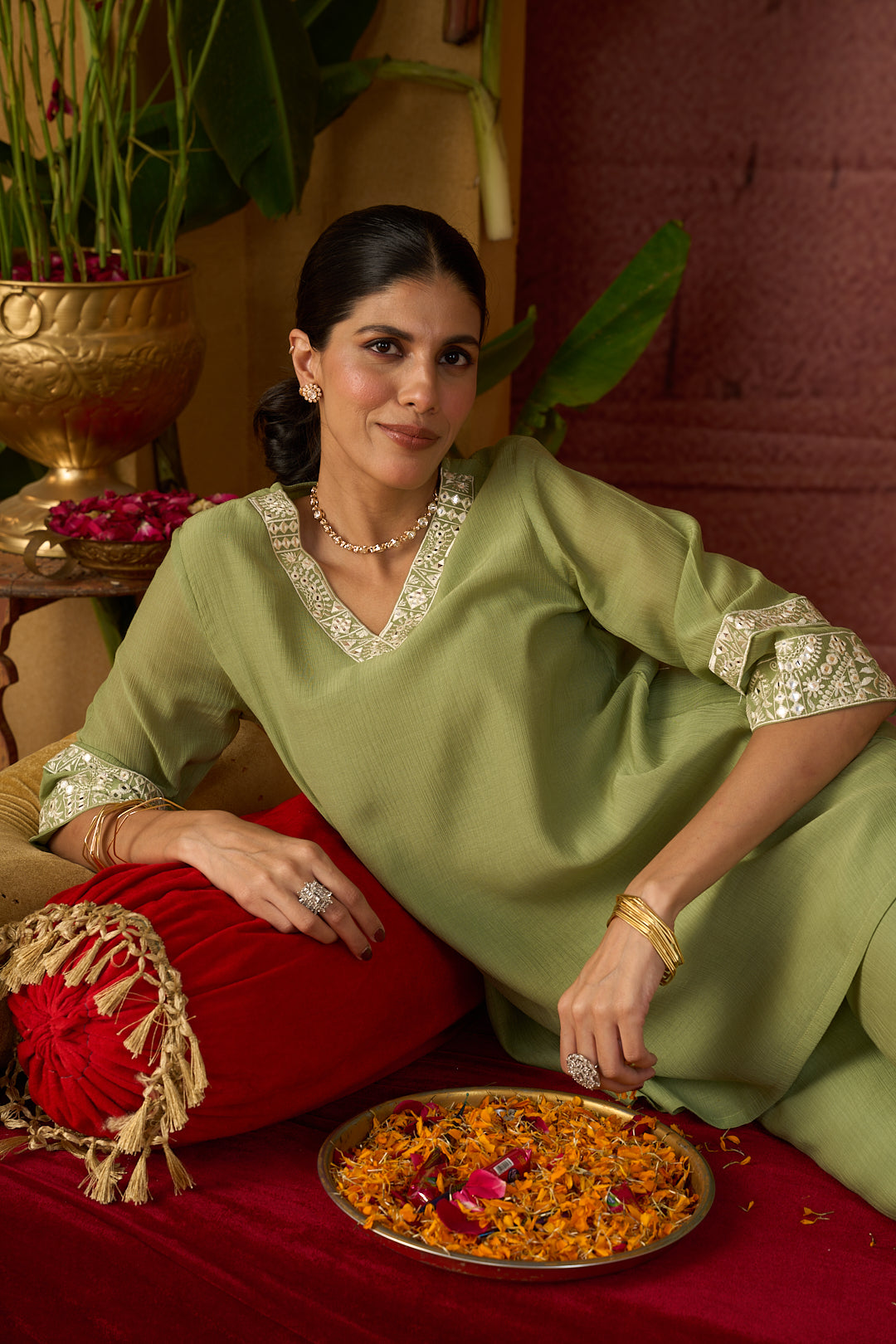 Floral Embroidered Straight Viscose Rayon Kurta & Sharara Sets