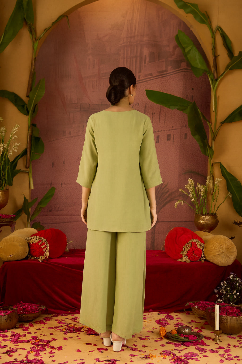 Floral Embroidered Straight Viscose Rayon Kurta & Sharara Sets