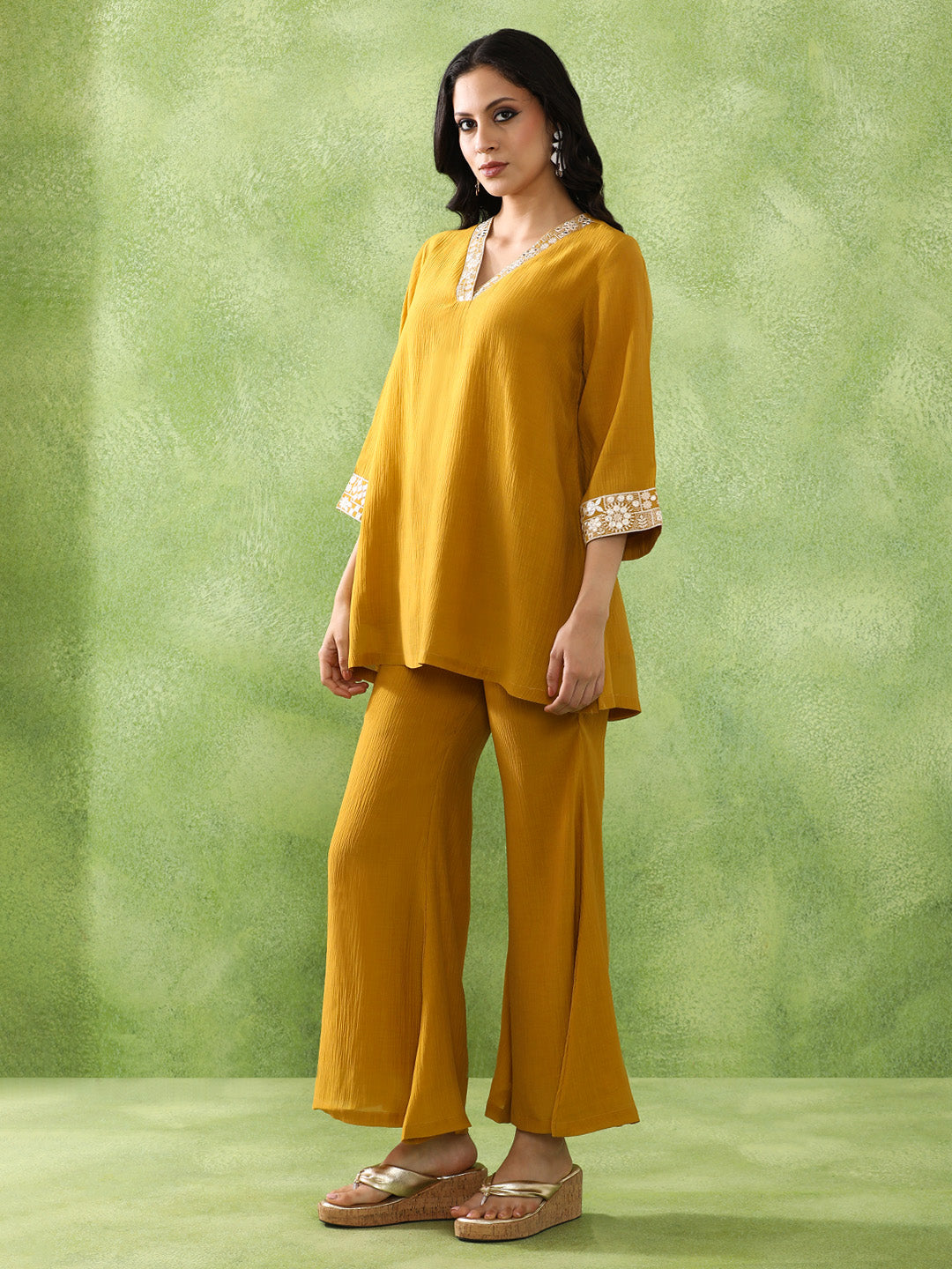 Embroidered A-Line Silk Blend Kurta & Sharara Sets