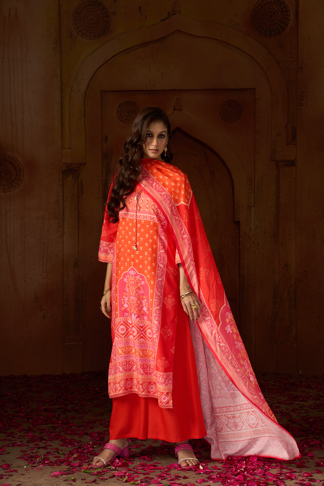 Floral Embroidered Straight Pure Cotton Kurta & Palazzos Sets