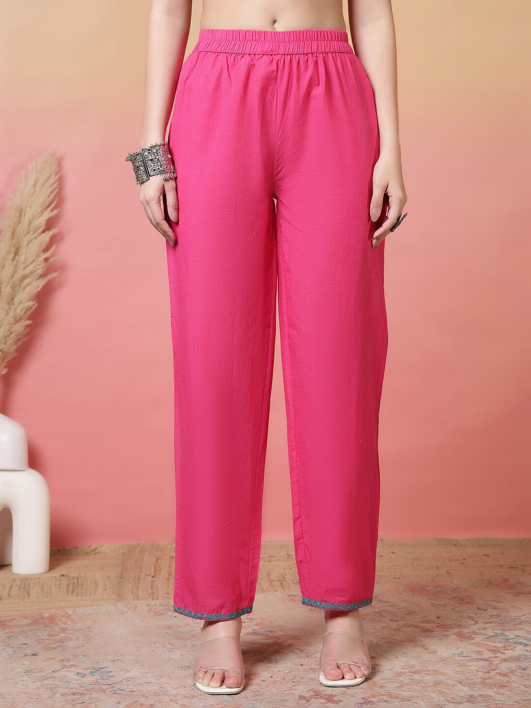 Floral Embroidered Straight Pure Cotton Kurta & Trousers Sets