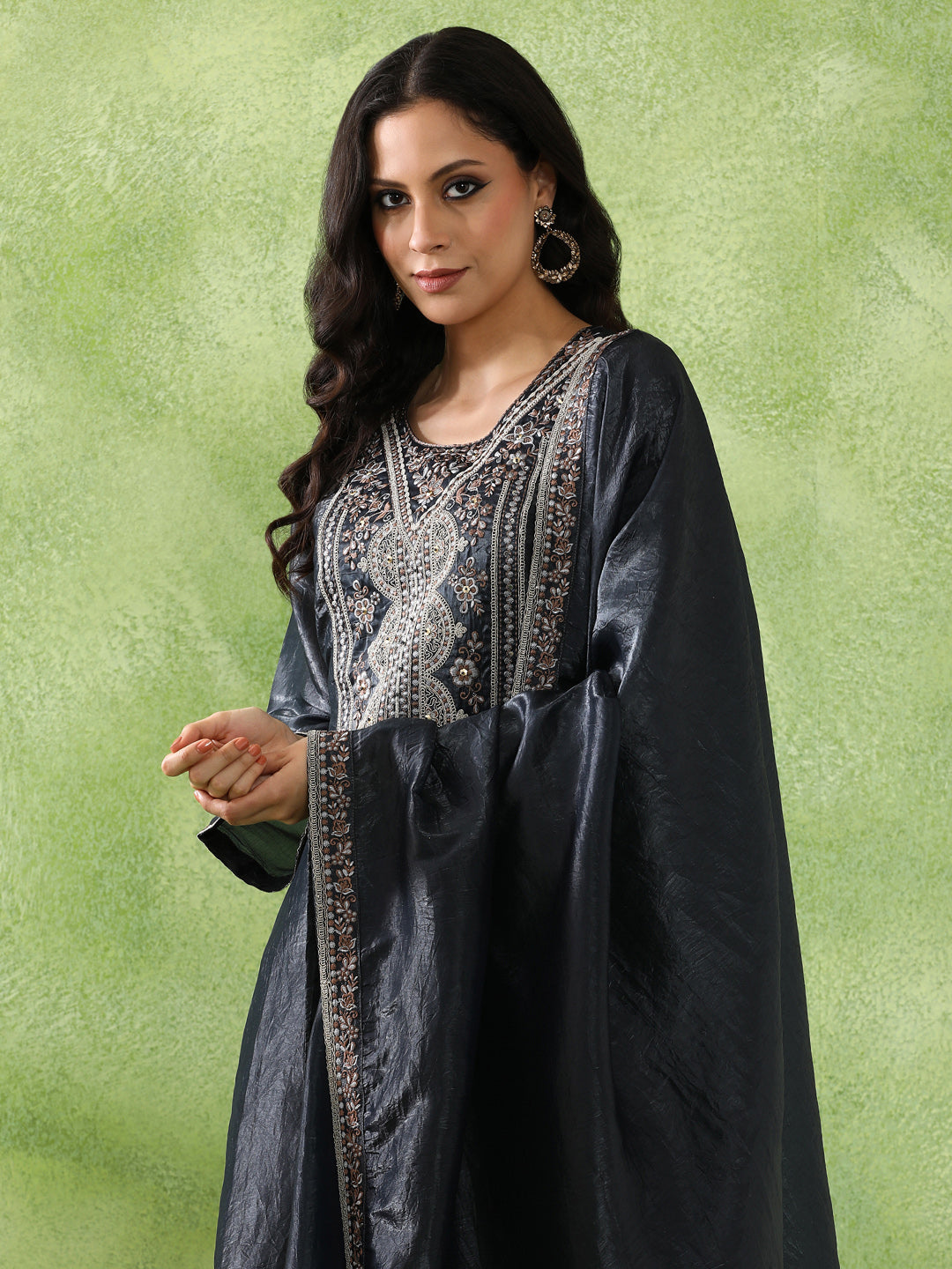 Floral Embroidered Straight Organza Kurta & Trousers Sets