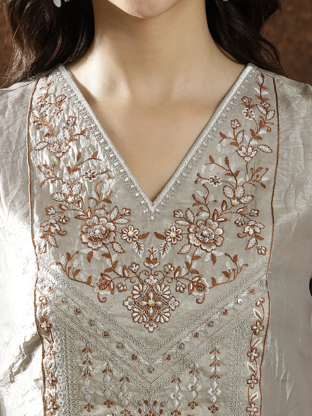 Floral Embroidered Straight Kurta & Trousers Sets