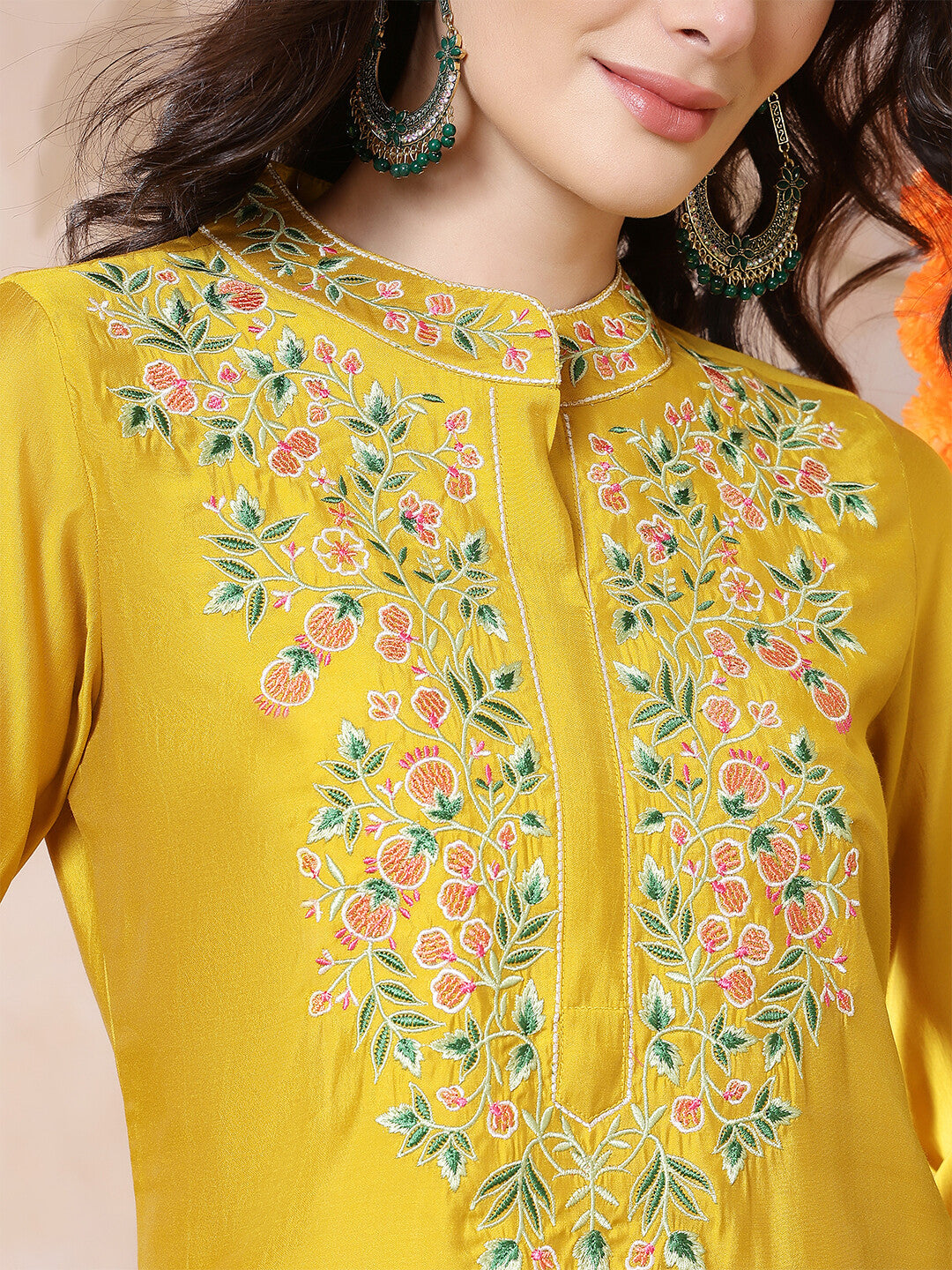 Floral Embroidered Straight Kurta & Trousers Sets