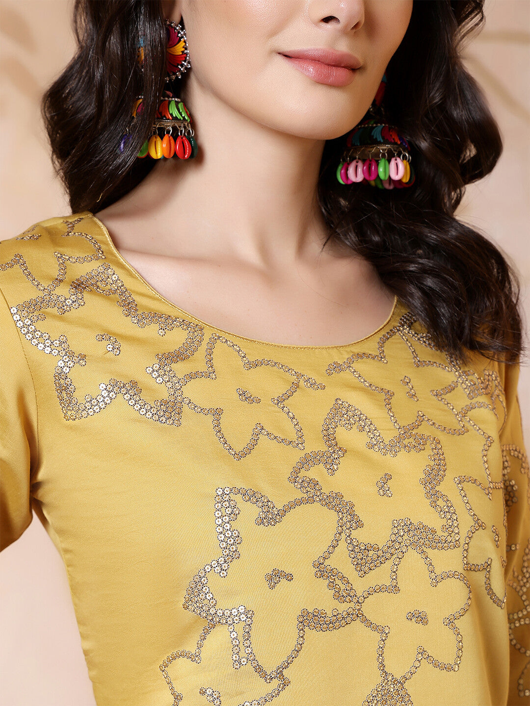 Floral Embroidered Straight Kurta & Trousers Sets