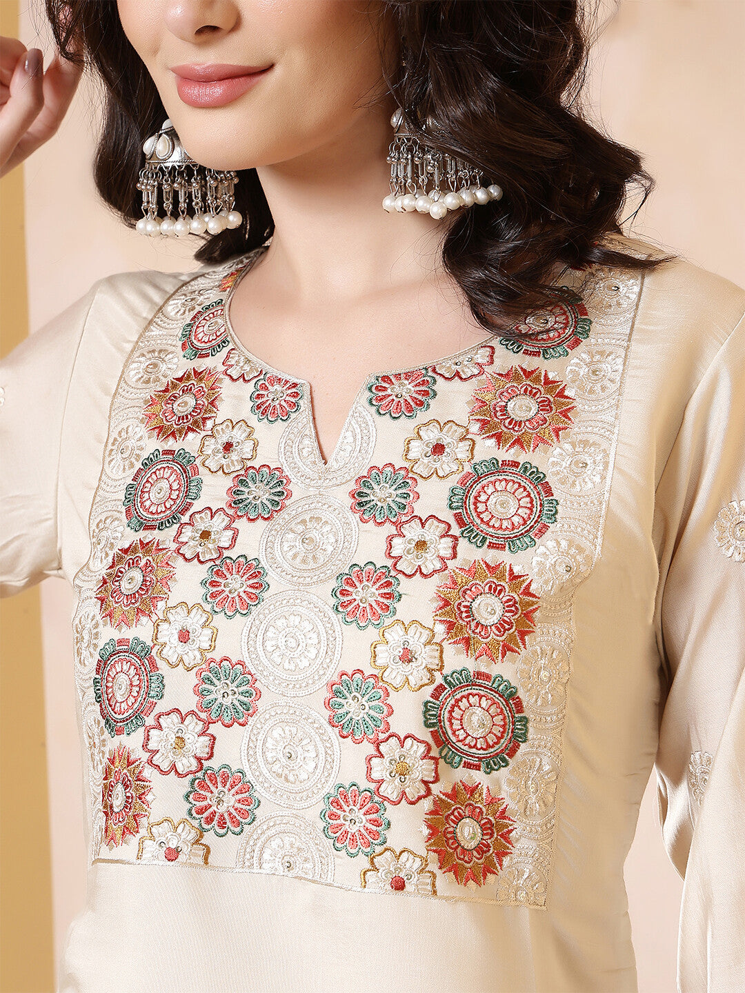 Floral Embroidered Straight Kurta & Trousers Sets