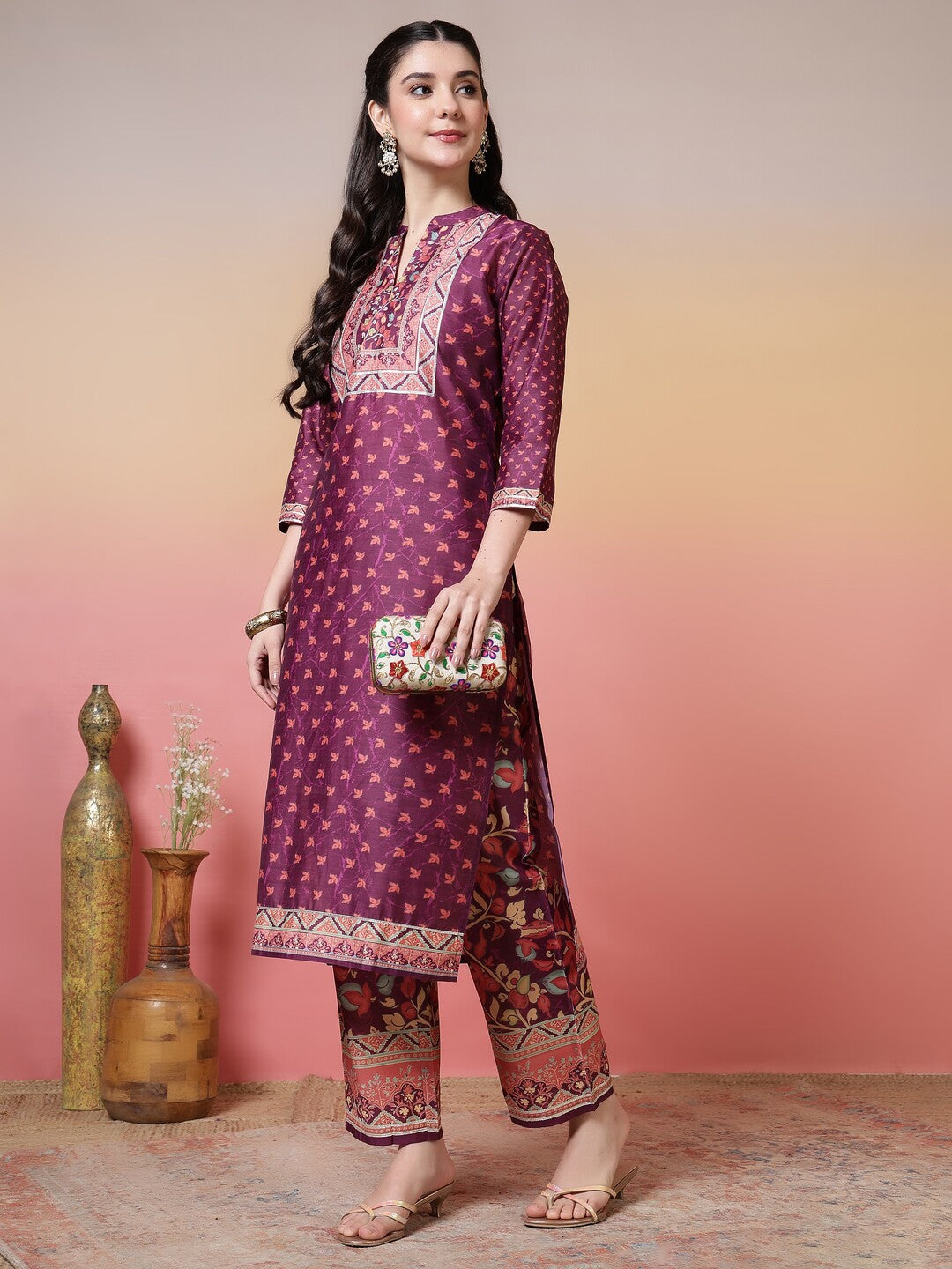 Floral Printed Straight Kurta & Trousers Sets