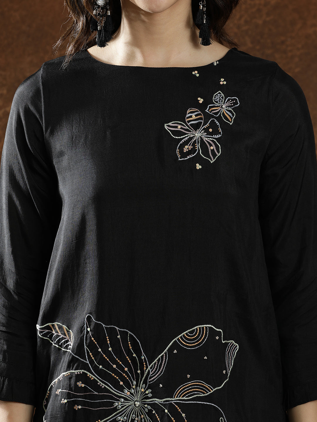 Floral Embroidered A-Line Kurta & Trousers Sets