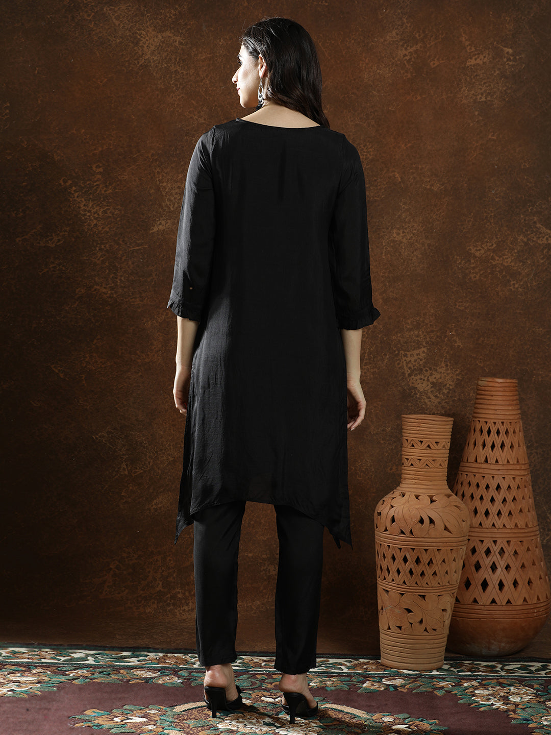 Floral Embroidered A-Line Kurta & Trousers Sets