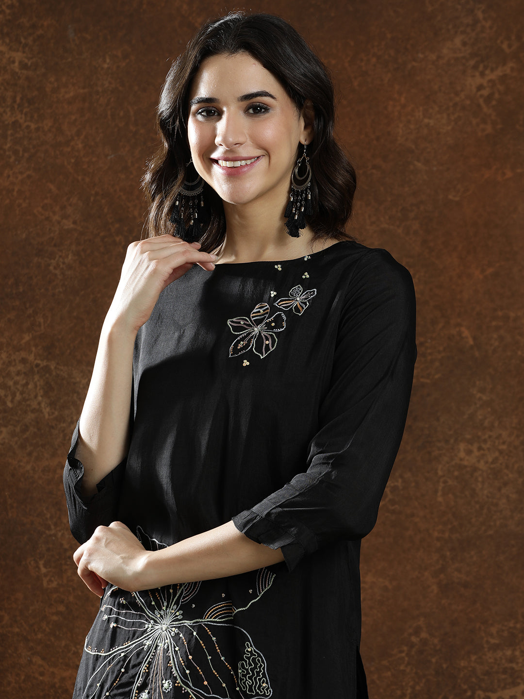 Floral Embroidered A-Line Kurta & Trousers Sets