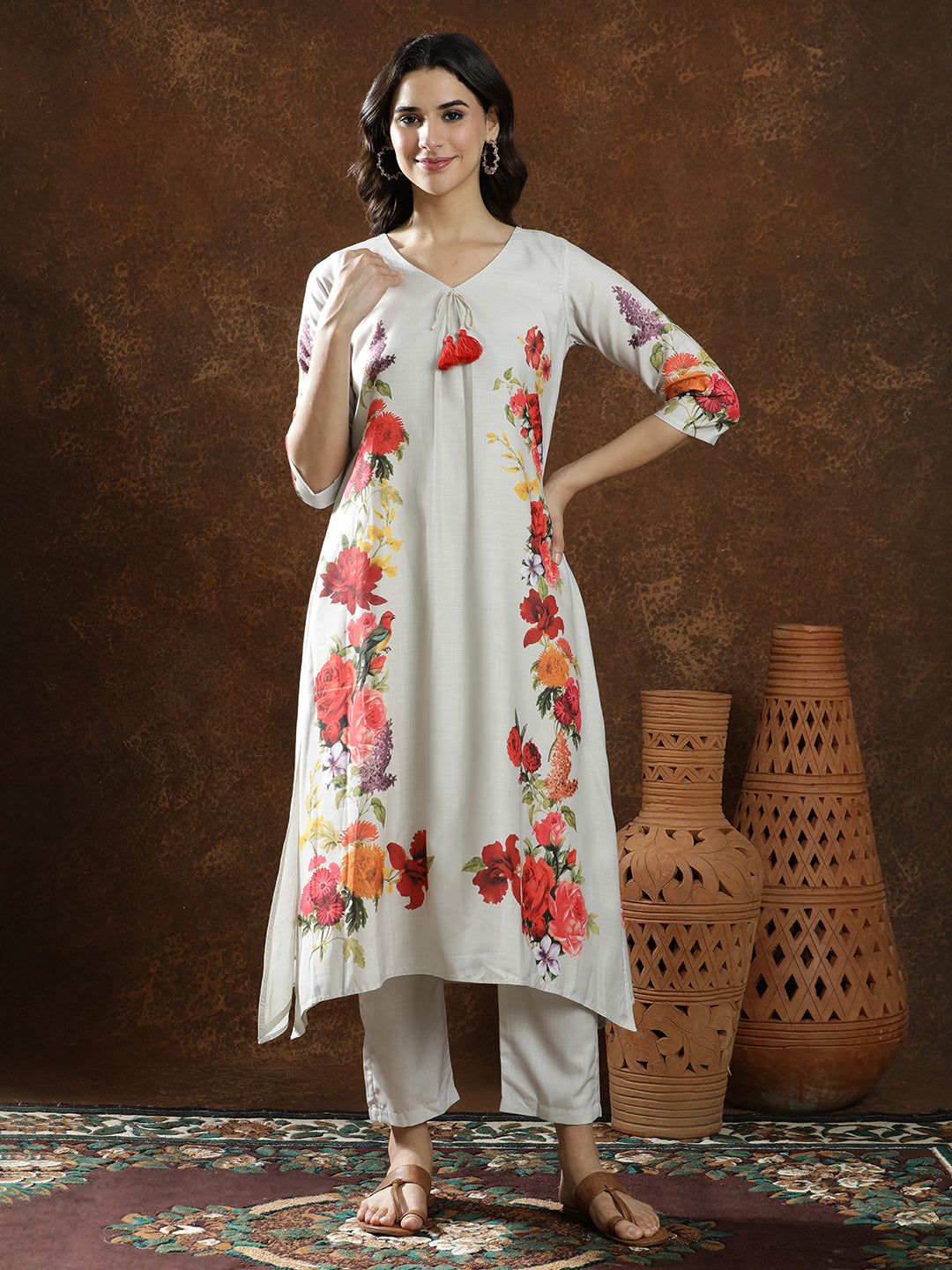 Floral Printed A-Line Kurta & Trousers Sets