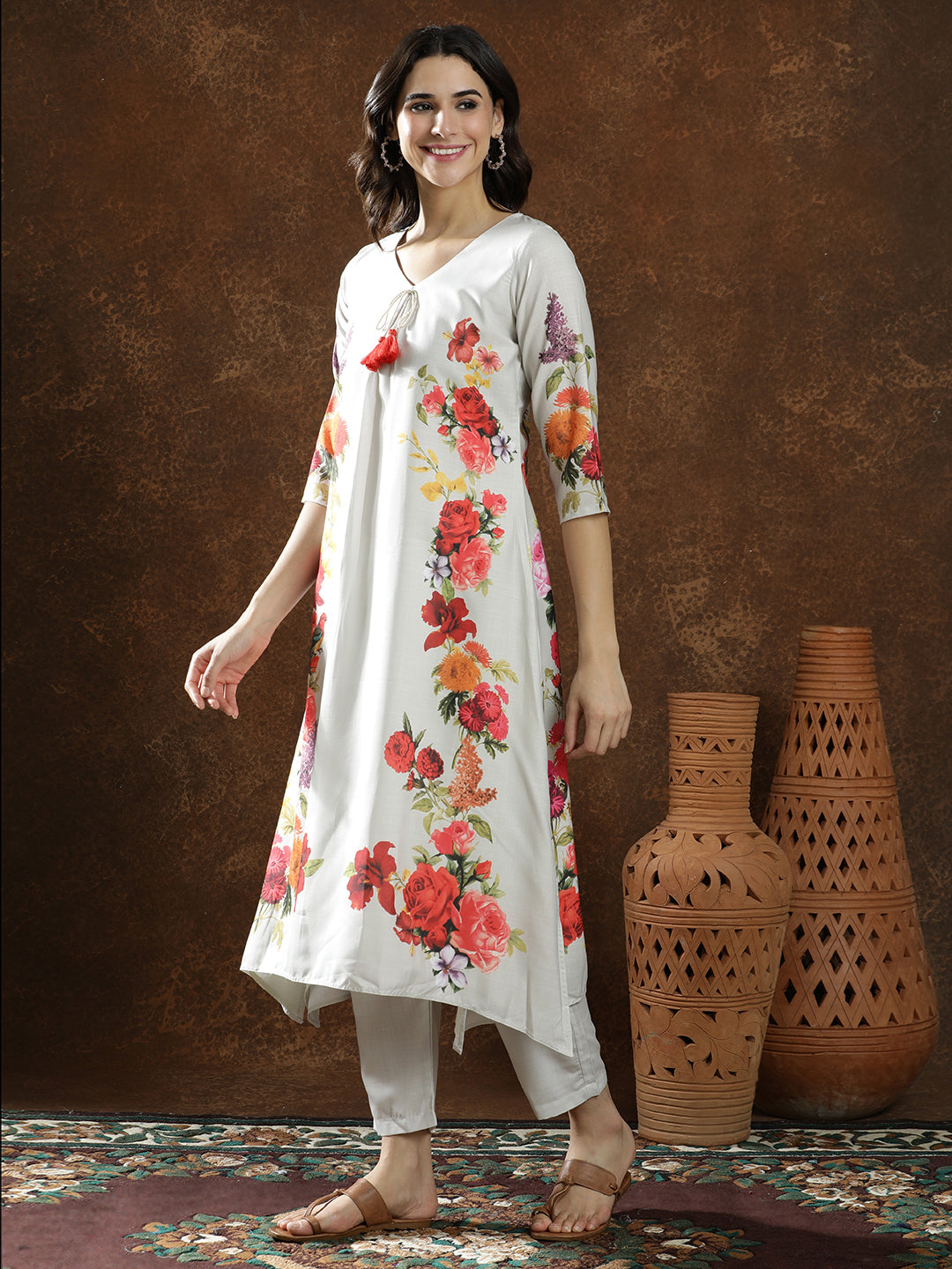 Floral Printed A-Line Kurta & Trousers Sets