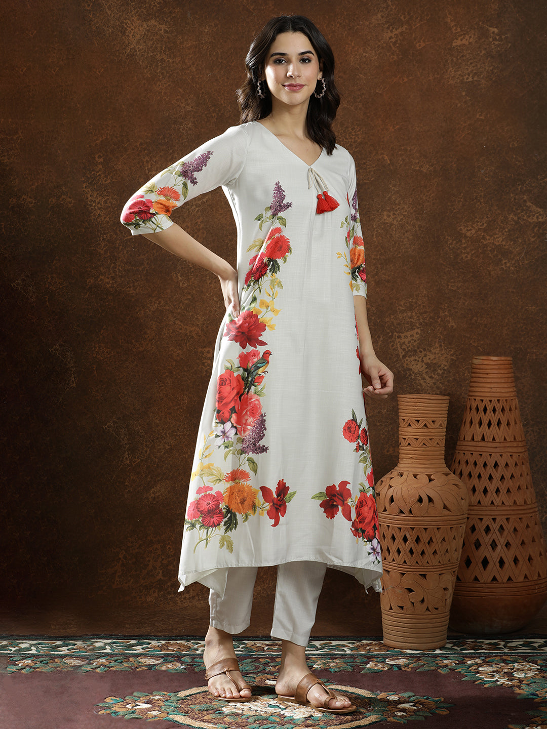 Floral Printed A-Line Kurta & Trousers Sets