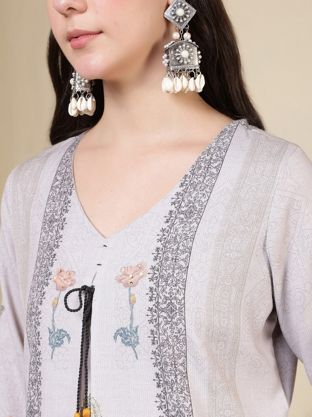 Floral Embroidered Straight Kurta & Trousers Sets