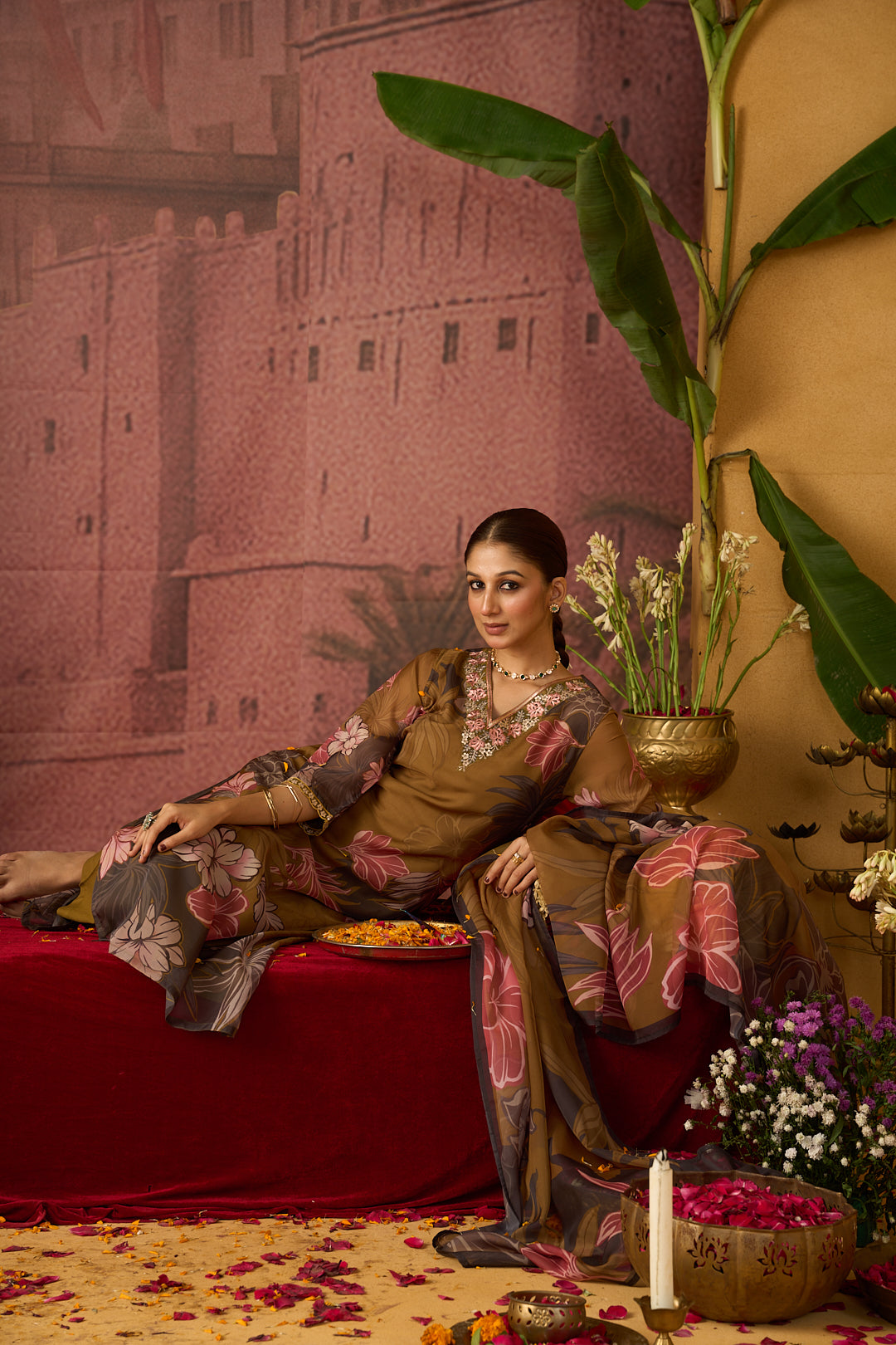Floral Embroidered Straight Organza Kurta & Trousers Sets