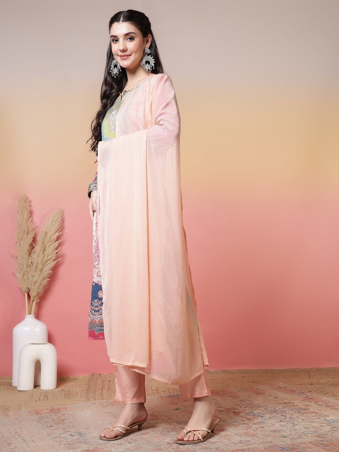 Floral Printed Straight Kurta & Trousers Sets