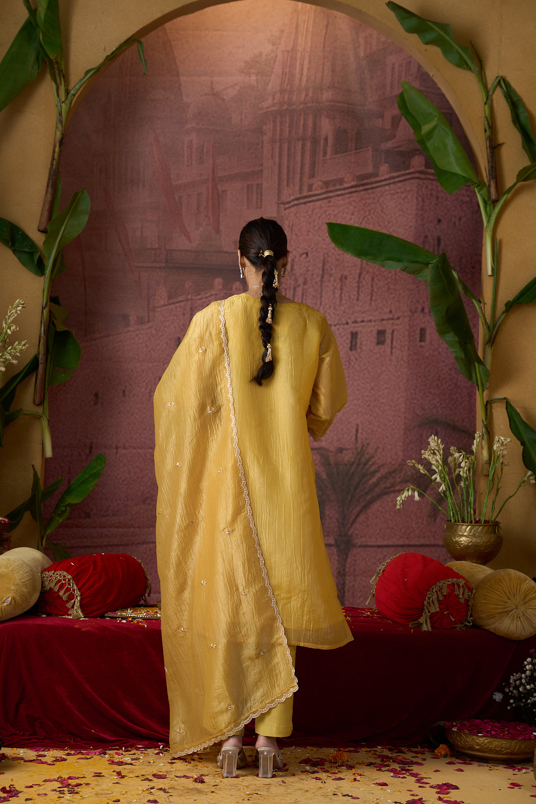 Floral Embroidered Straight Organza Kurta & Trousers Sets