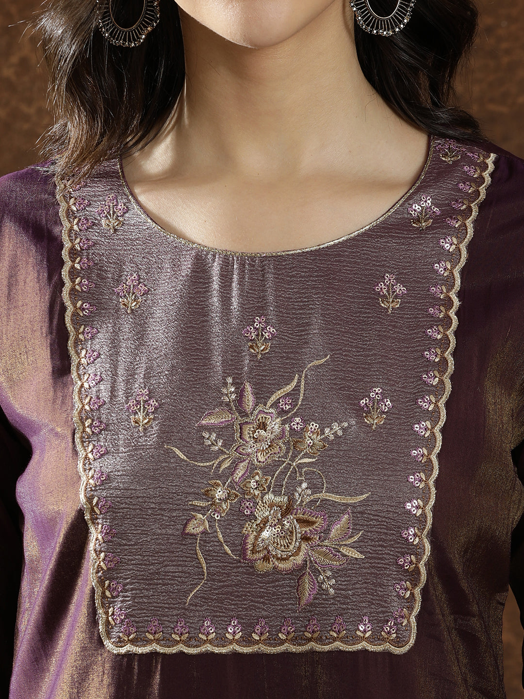 Floral Embroidered Straight Kurta & Trousers Sets