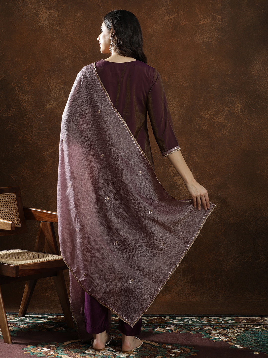 Floral Embroidered Straight Kurta & Trousers Sets