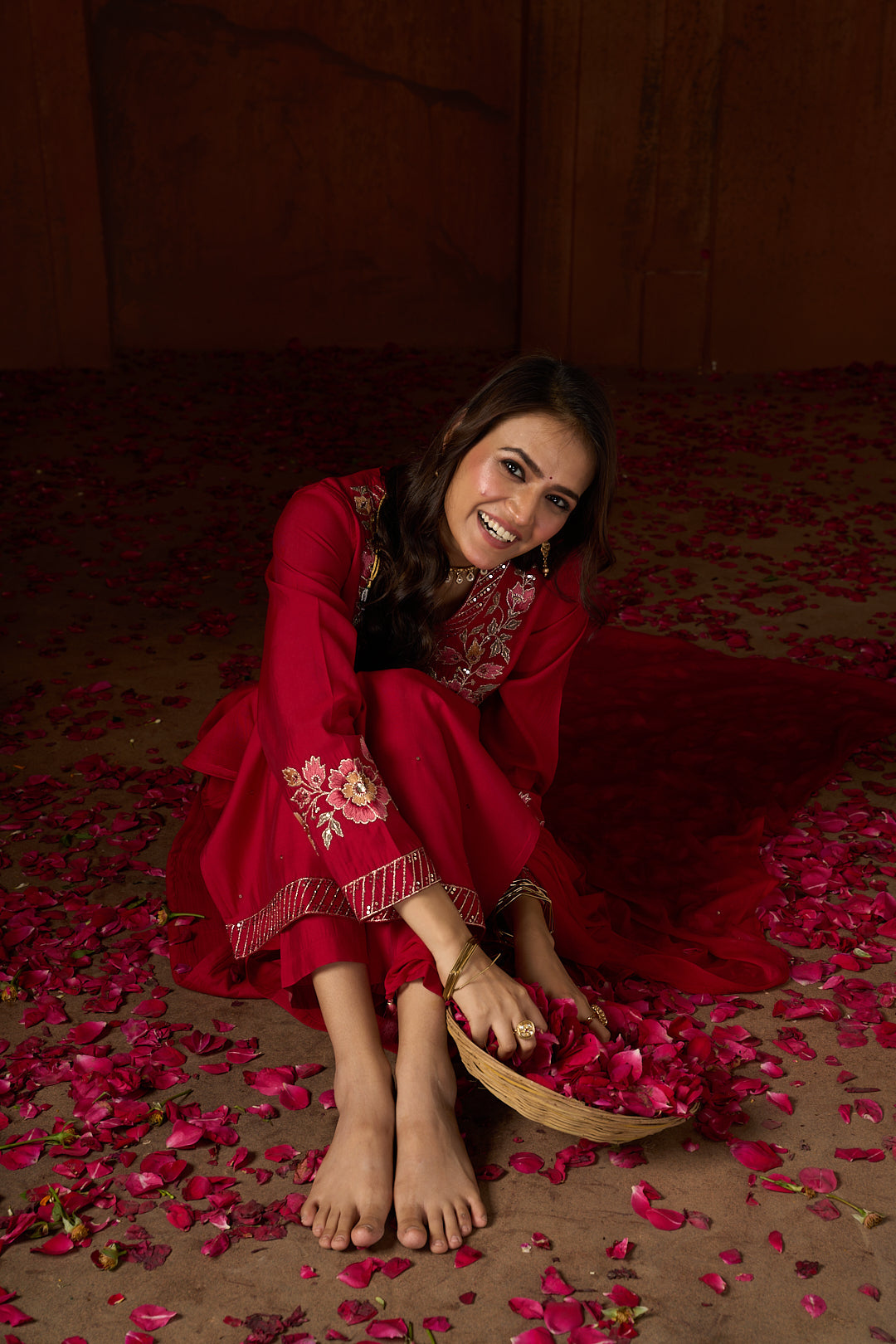 Floral Embroidered Straight Silk Blend Kurta & Trousers Sets