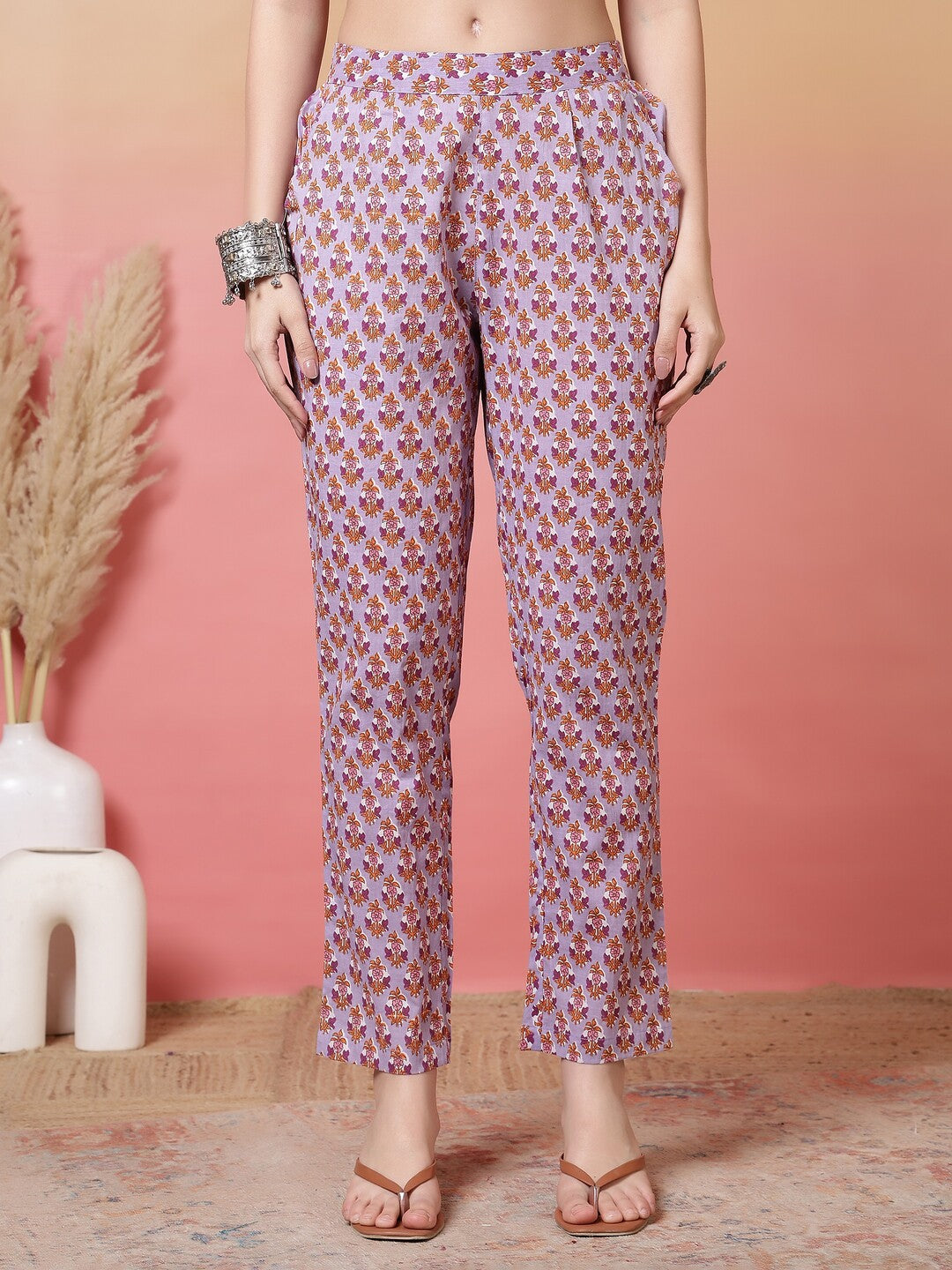 Floral Embroidered Straight Pure Cotton Kurta & Trousers Sets