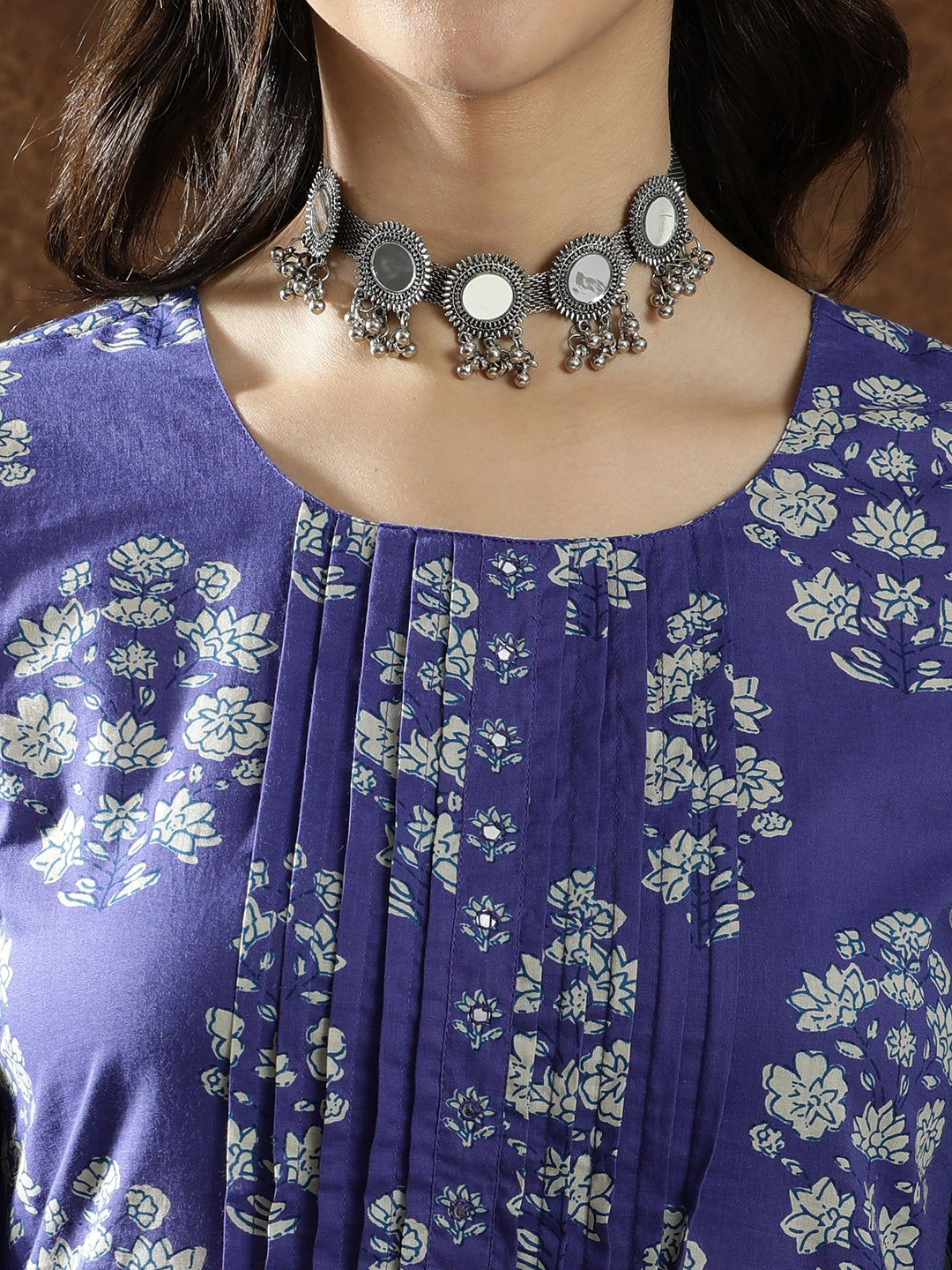 Floral Embroidered A-Line Pure Cotton Kurta & Trousers Sets