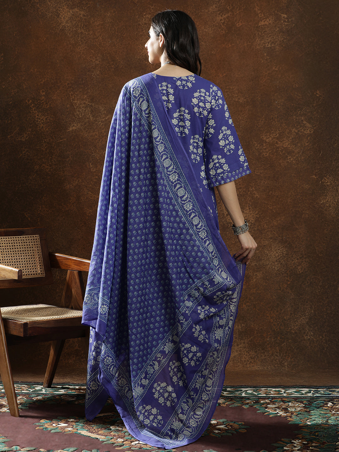 Floral Embroidered A-Line Pure Cotton Kurta & Trousers Sets