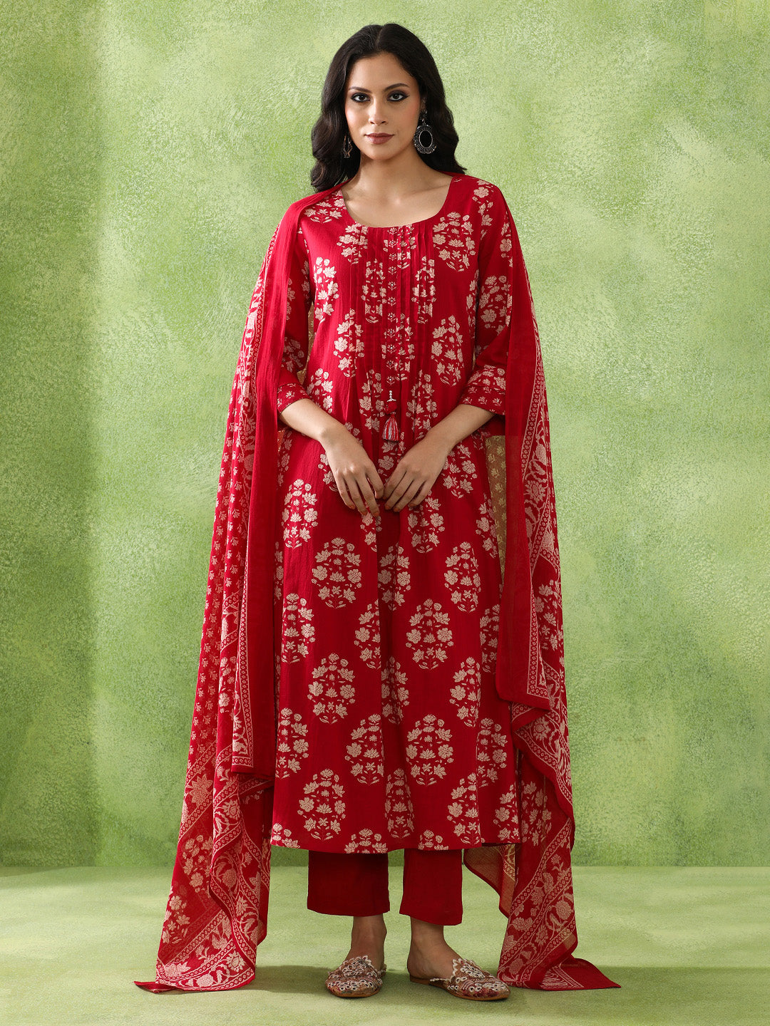 Floral Printed A-Line Pure Cotton Kurta & Trousers Sets