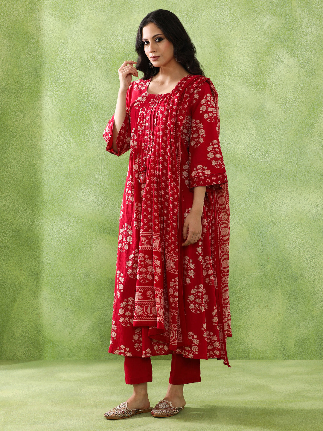 Floral Printed A-Line Pure Cotton Kurta & Trousers Sets