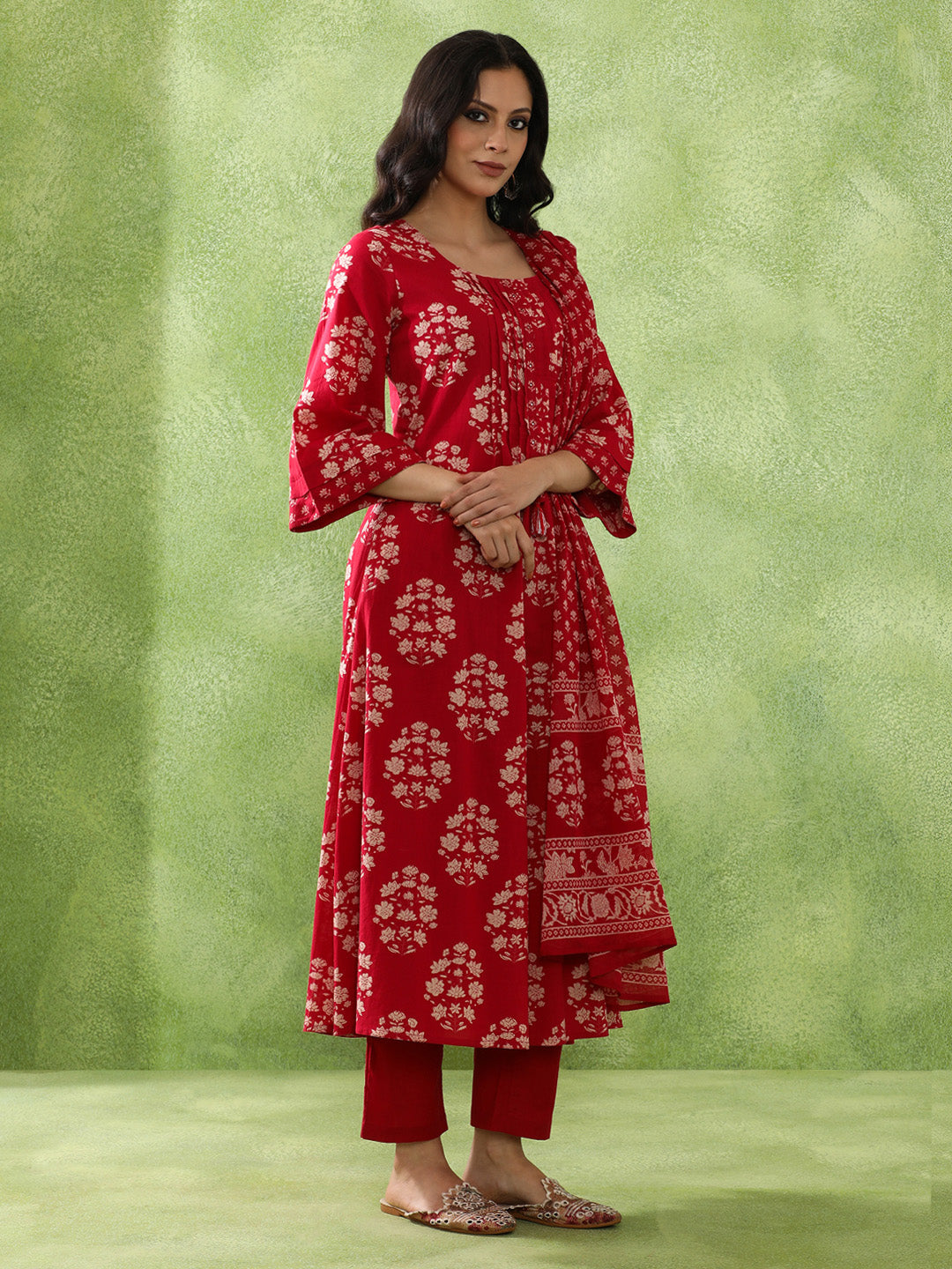 Floral Printed A-Line Pure Cotton Kurta & Trousers Sets
