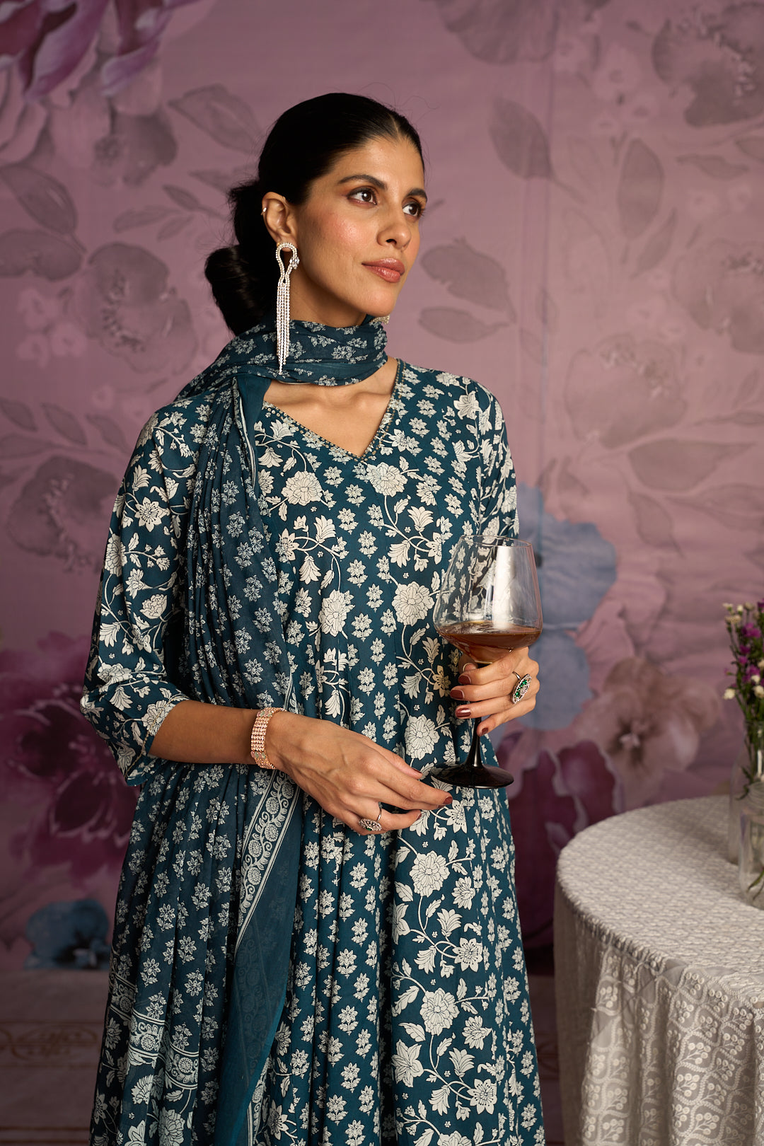 Floral Embroidered A-Line Pure Cotton Kurta & Trousers Sets