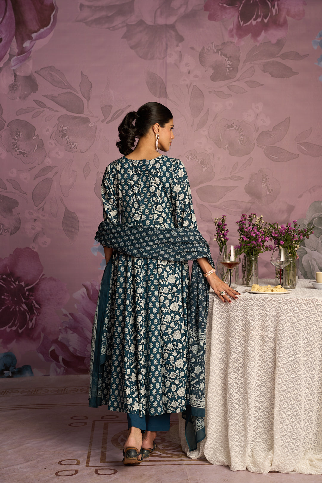 Floral Embroidered A-Line Pure Cotton Kurta & Trousers Sets