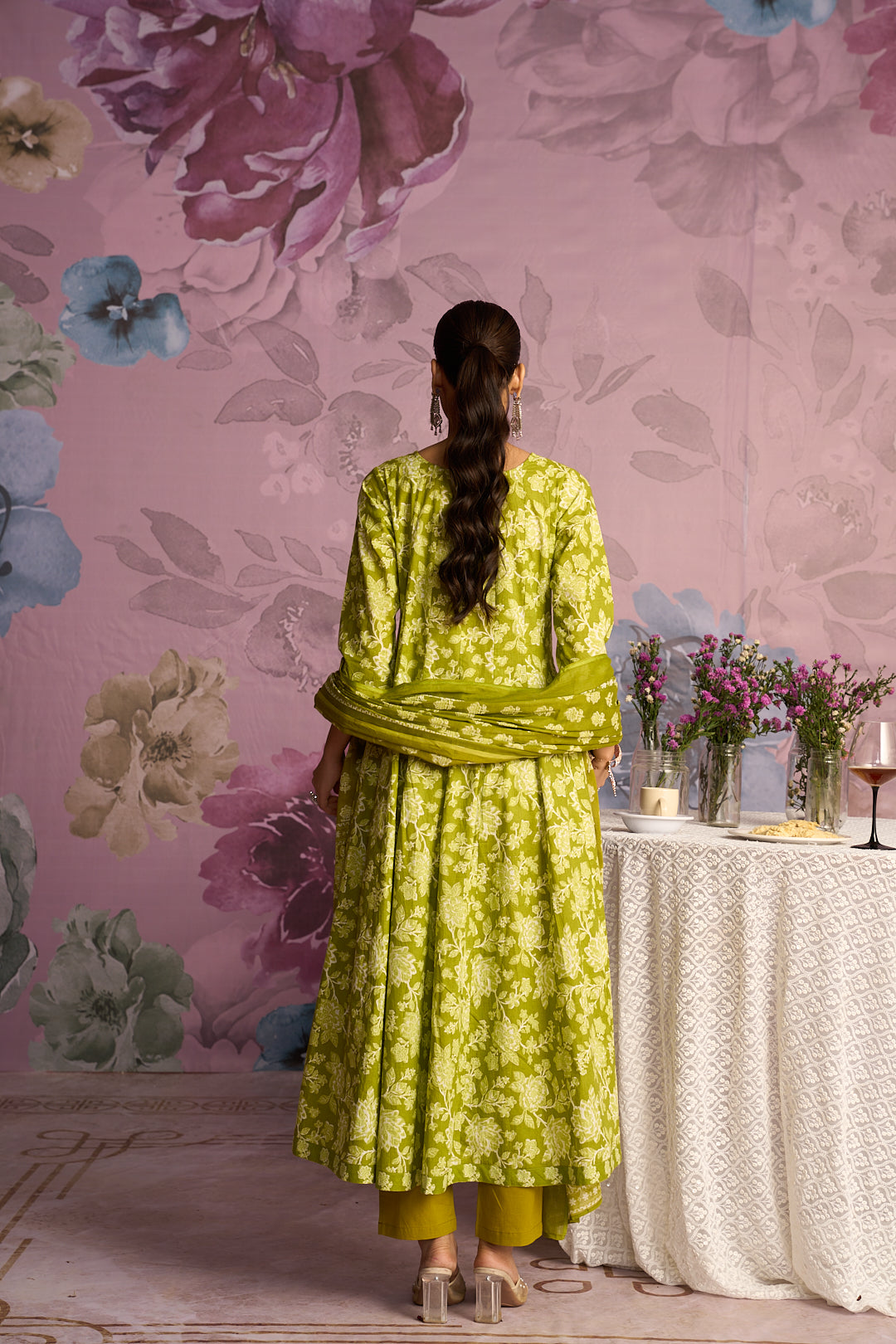 Floral Embroidered A-Line Pure Cotton Kurta & Trousers Sets