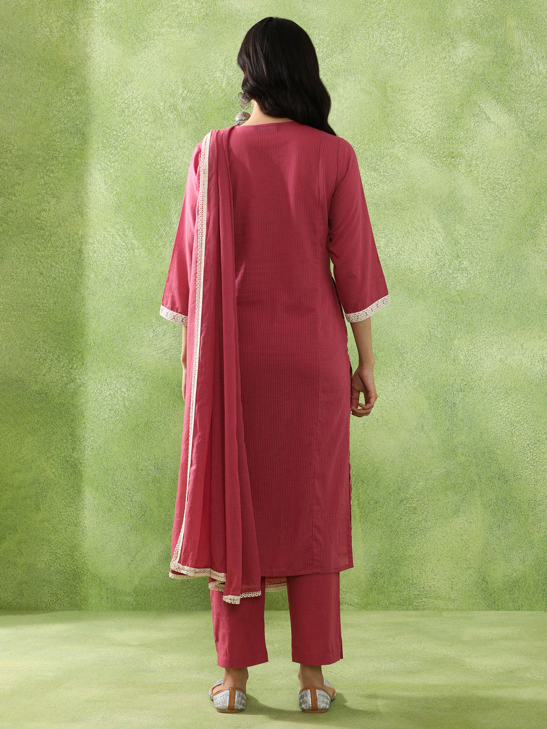 Floral Embroidered A-Line Pure Cotton Kurta & Trousers Sets