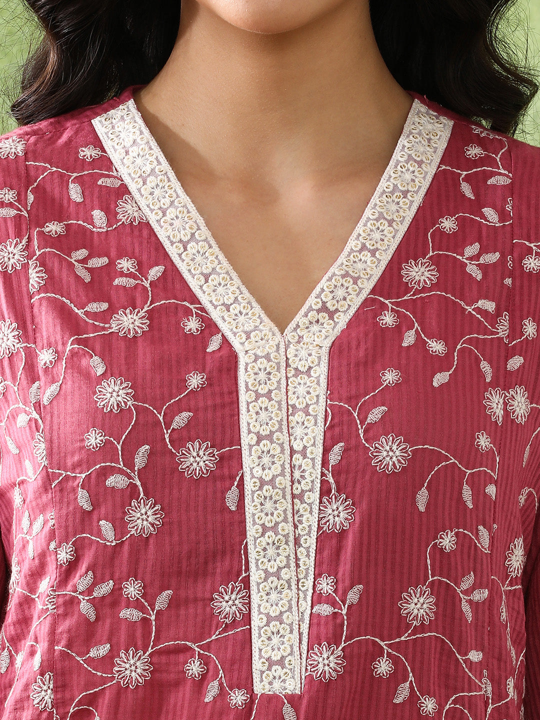 Floral Embroidered A-Line Pure Cotton Kurta & Trousers Sets