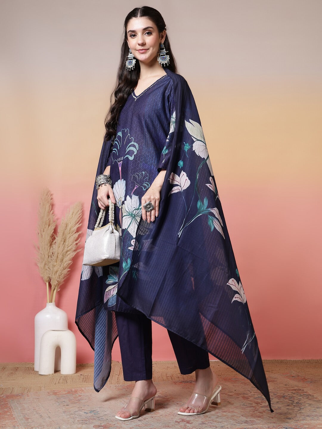 Floral Embroidered Straight Kurta & Trousers Sets