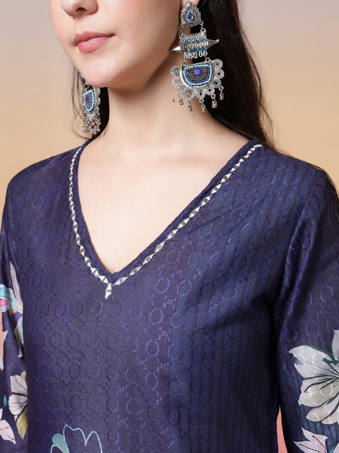 Floral Embroidered Straight Kurta & Trousers Sets