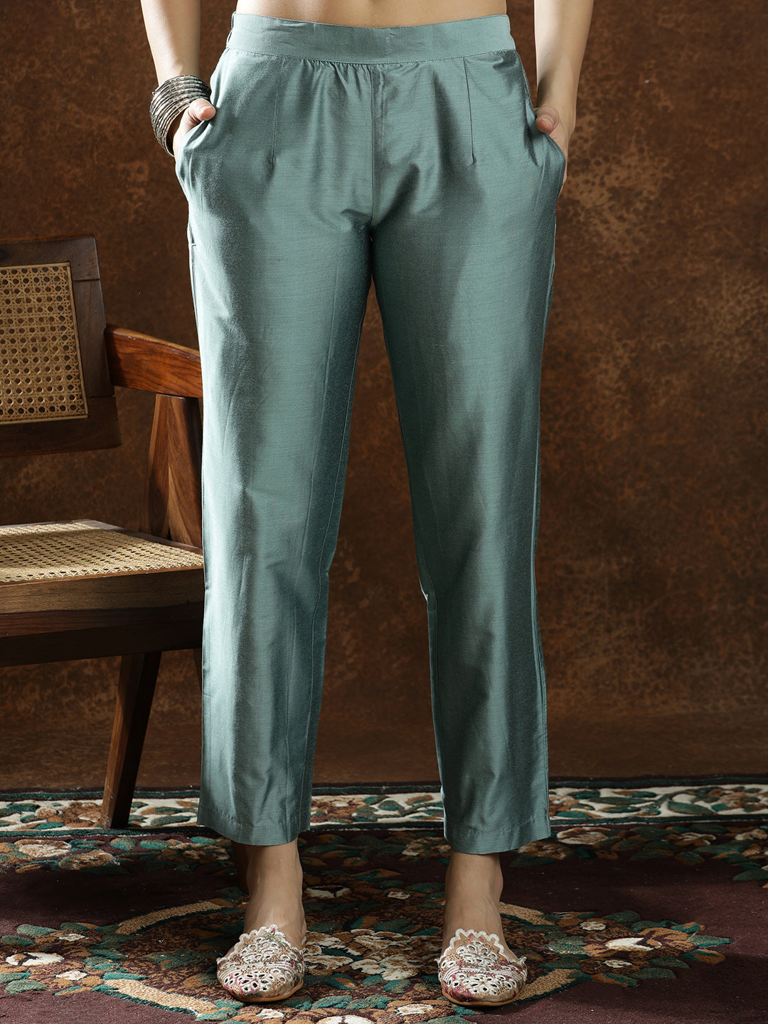 Floral Embroidered Straight Kurta & Trousers Sets