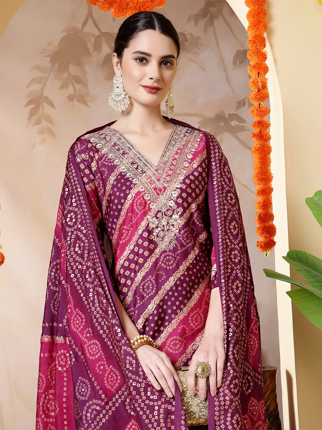 Bandhani Embroidered Straight Kurta & Trousers Sets