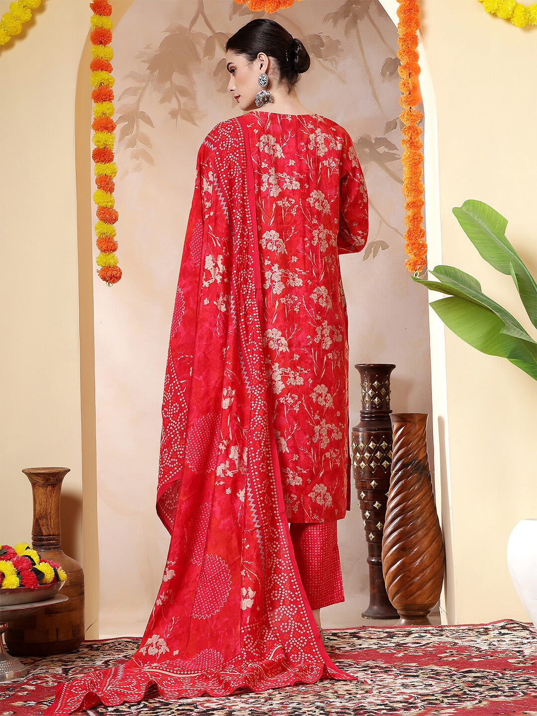 Floral Embroidered Straight Kurta & Trousers Sets