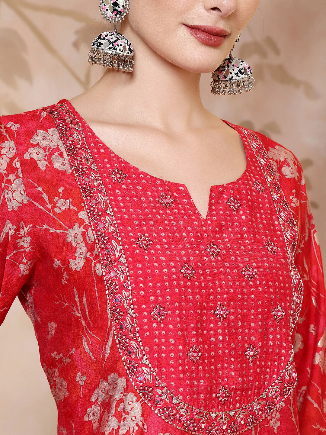 Floral Embroidered Straight Kurta & Trousers Sets