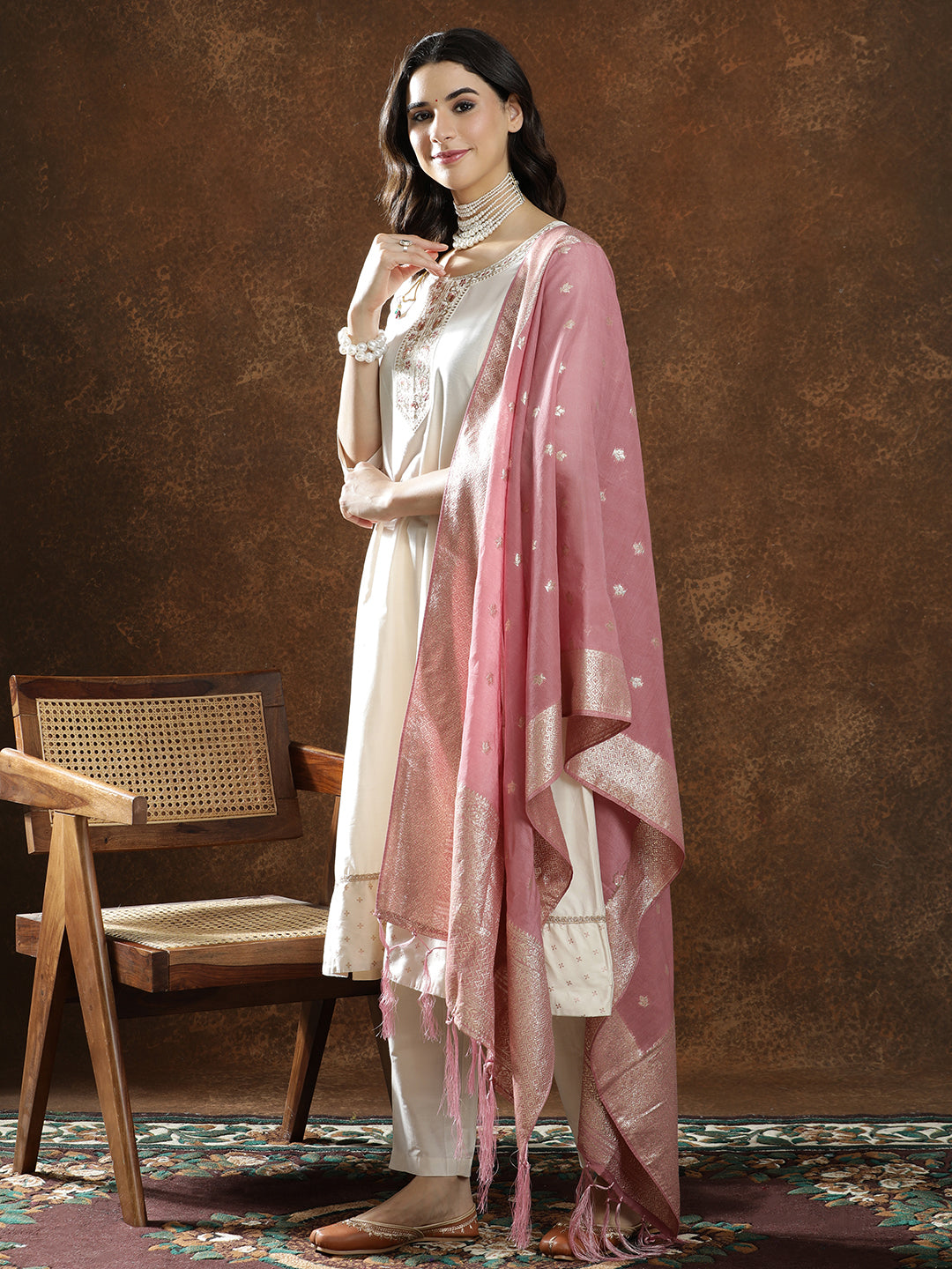 Floral Embroidered A-Line Kurta & Trousers Sets
