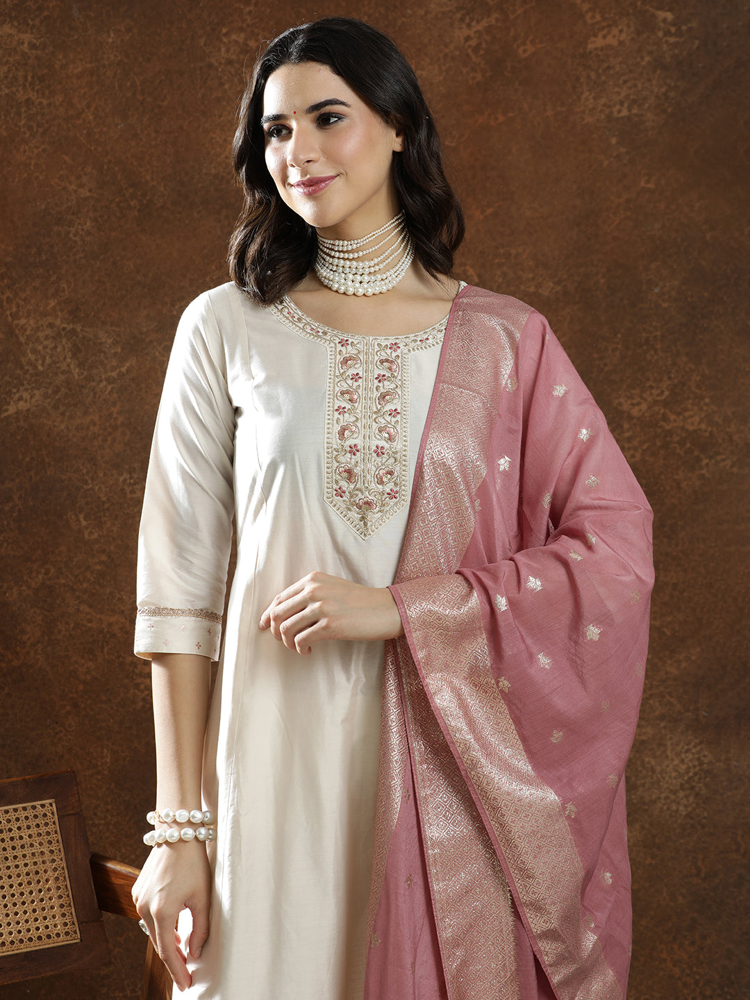 Floral Embroidered A-Line Kurta & Trousers Sets