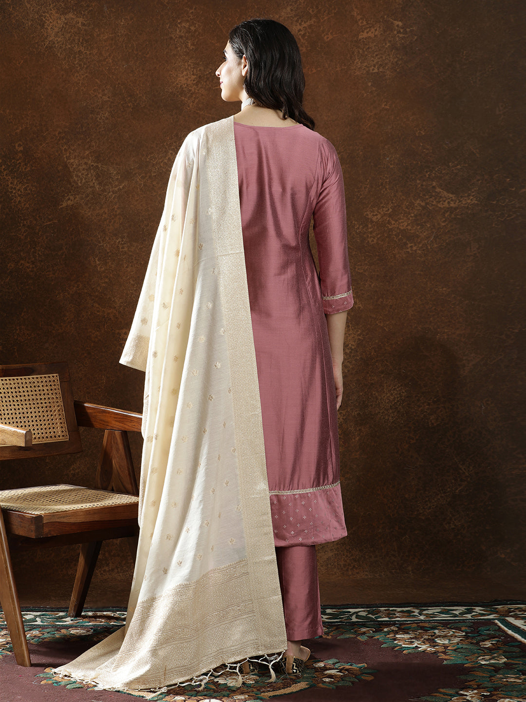 Floral Embroidered Straight Kurta & Trousers Sets