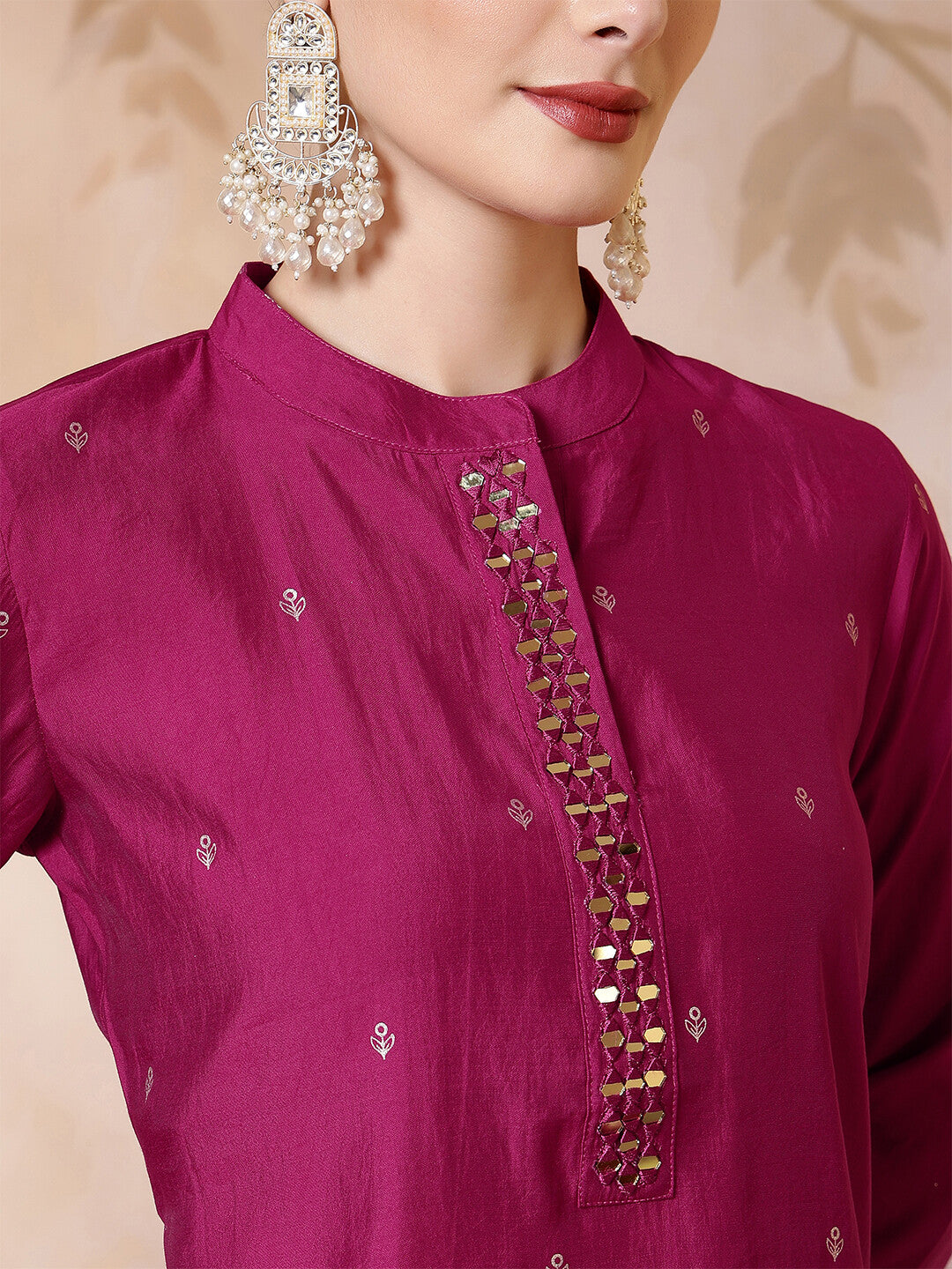 Floral Embroidered Straight Kurta & Trousers Sets