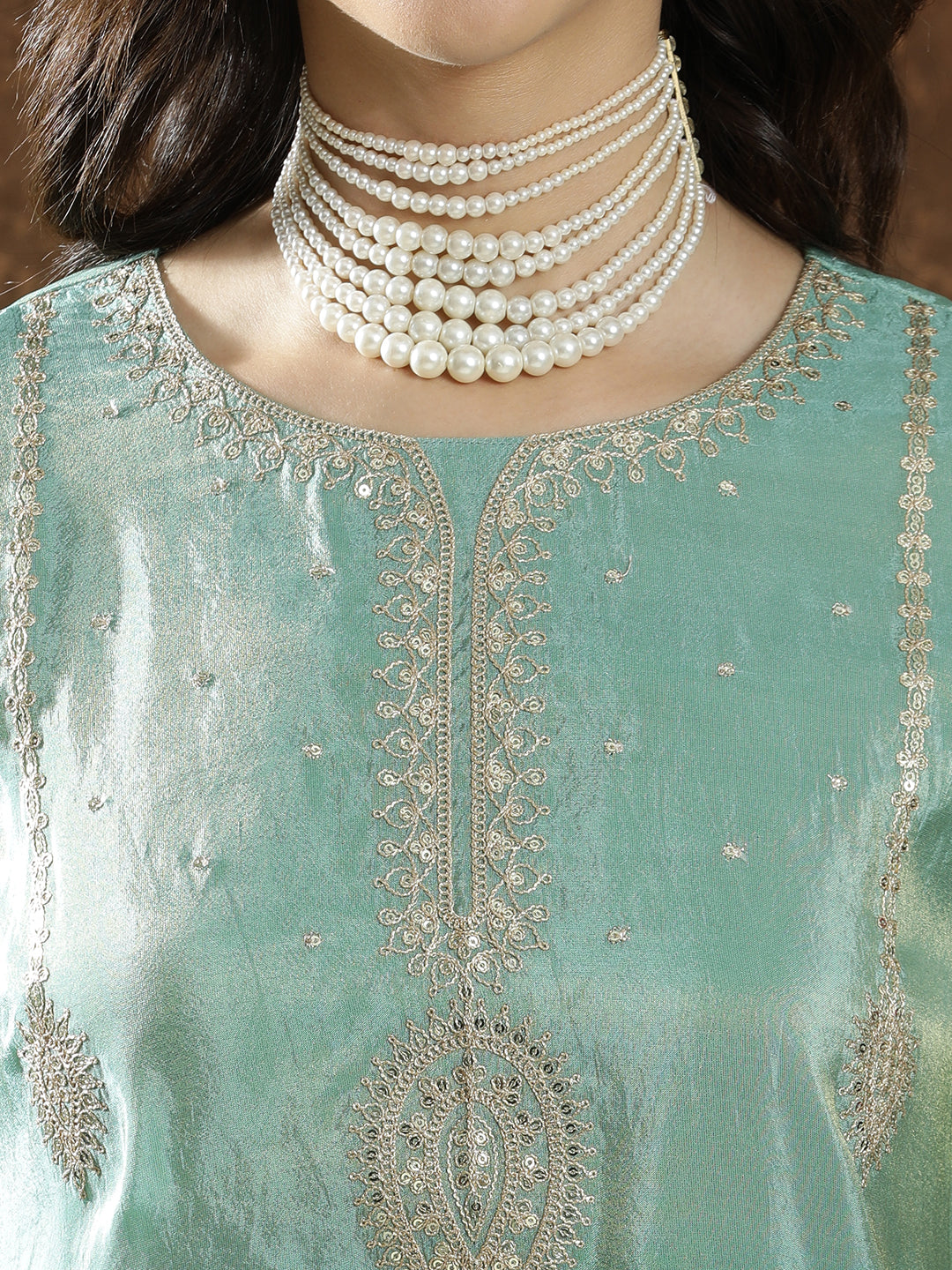 Floral Embroidered Straight Kurta & Trousers Sets