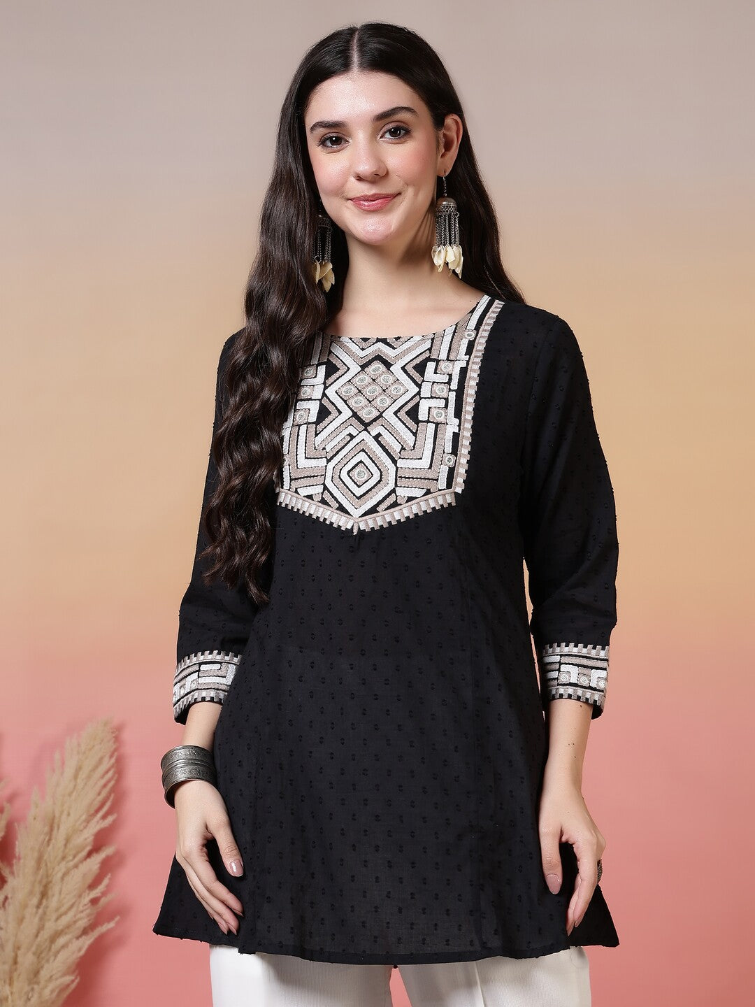 Floral Embroidered A-Line Pure Cotton Kurta