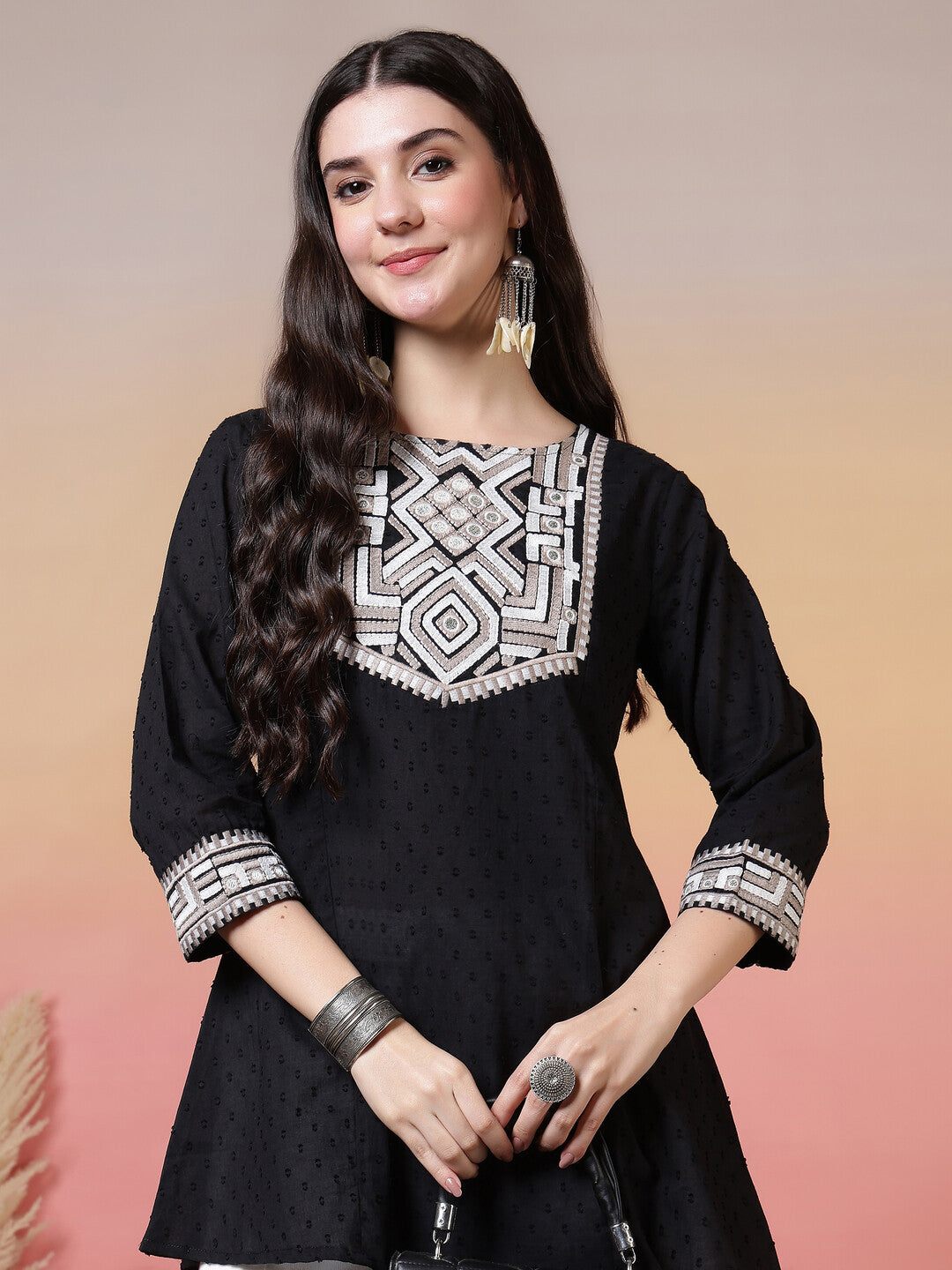 Floral Embroidered A-Line Pure Cotton Kurta