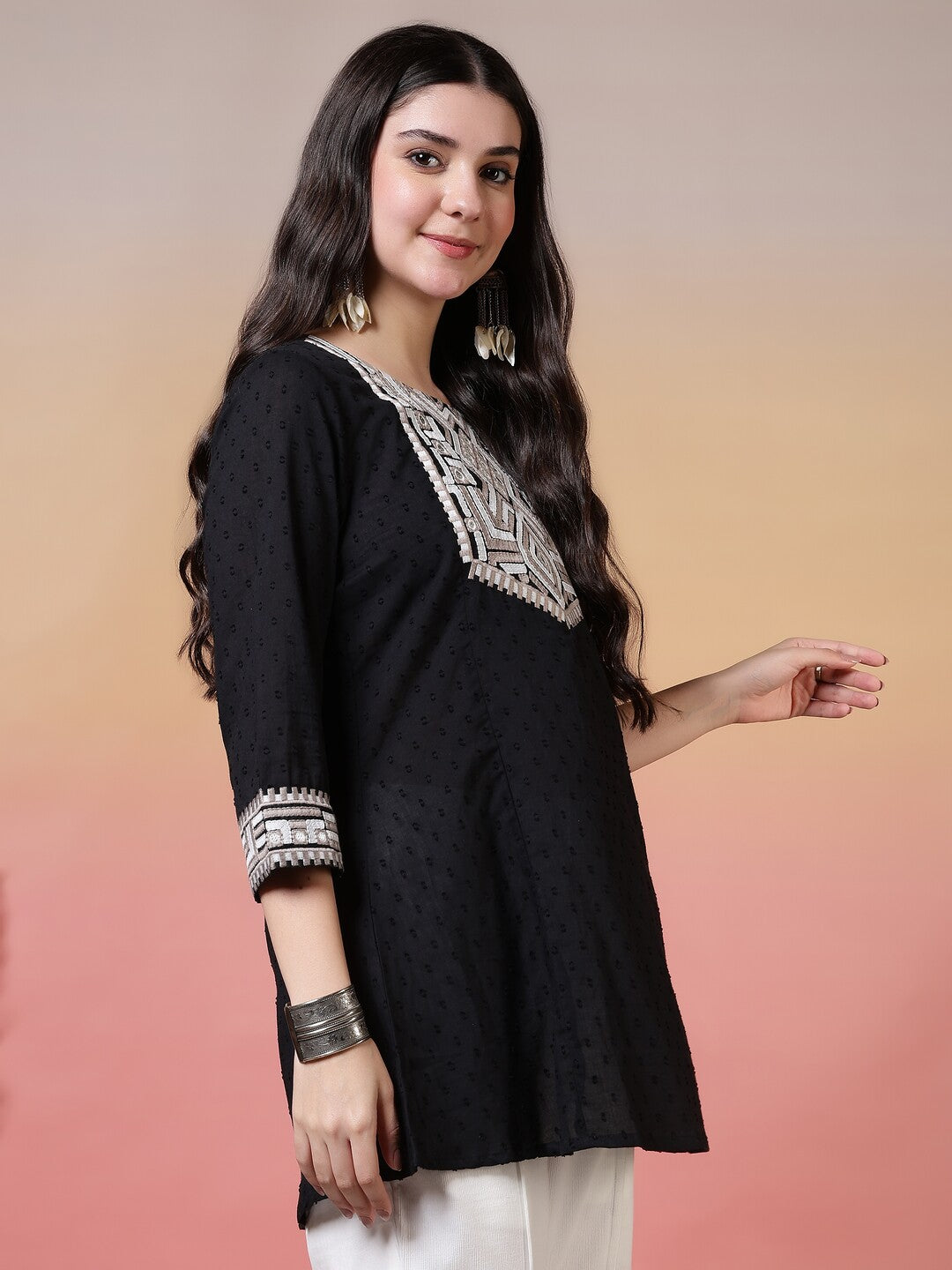 Floral Embroidered A-Line Pure Cotton Kurta